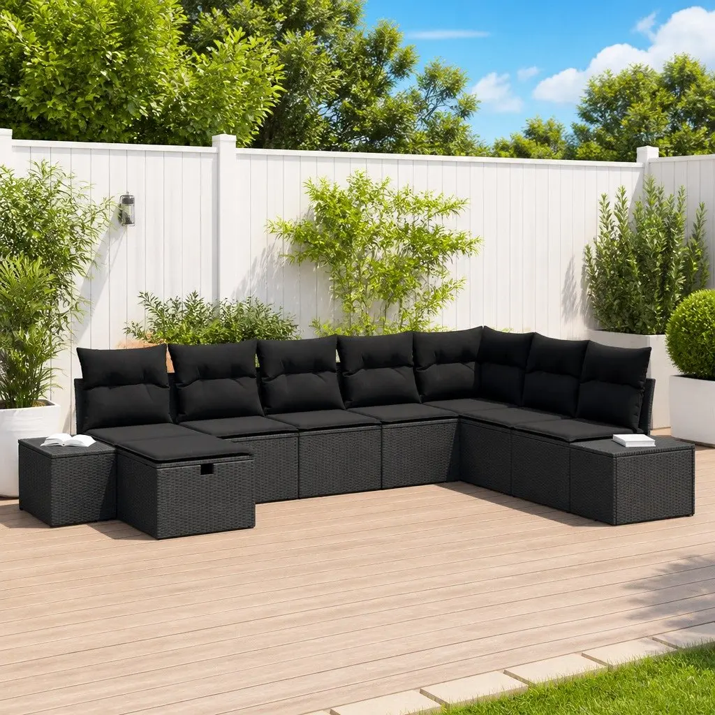 8 Pcs Black Poly Rattan Garden Sofa Set