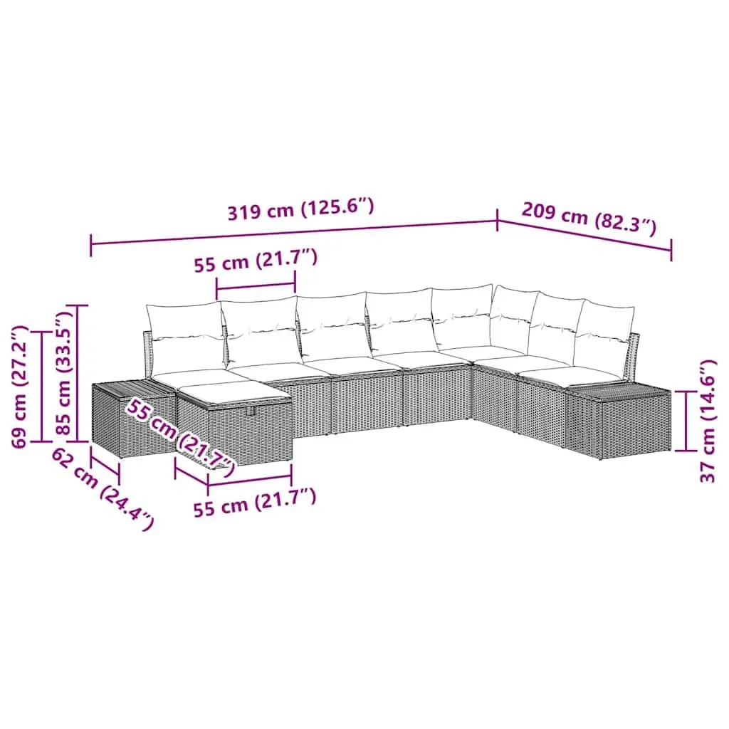8 Pcs Black Poly Rattan Garden Sofa Set