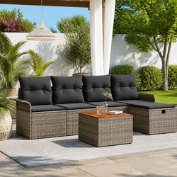 Grey Outdoor Sofa Set: 6-Piece Poly Rattan Furniture