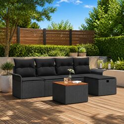 6-Piece Garden Sofa Set: Black Poly Rattan Specifications