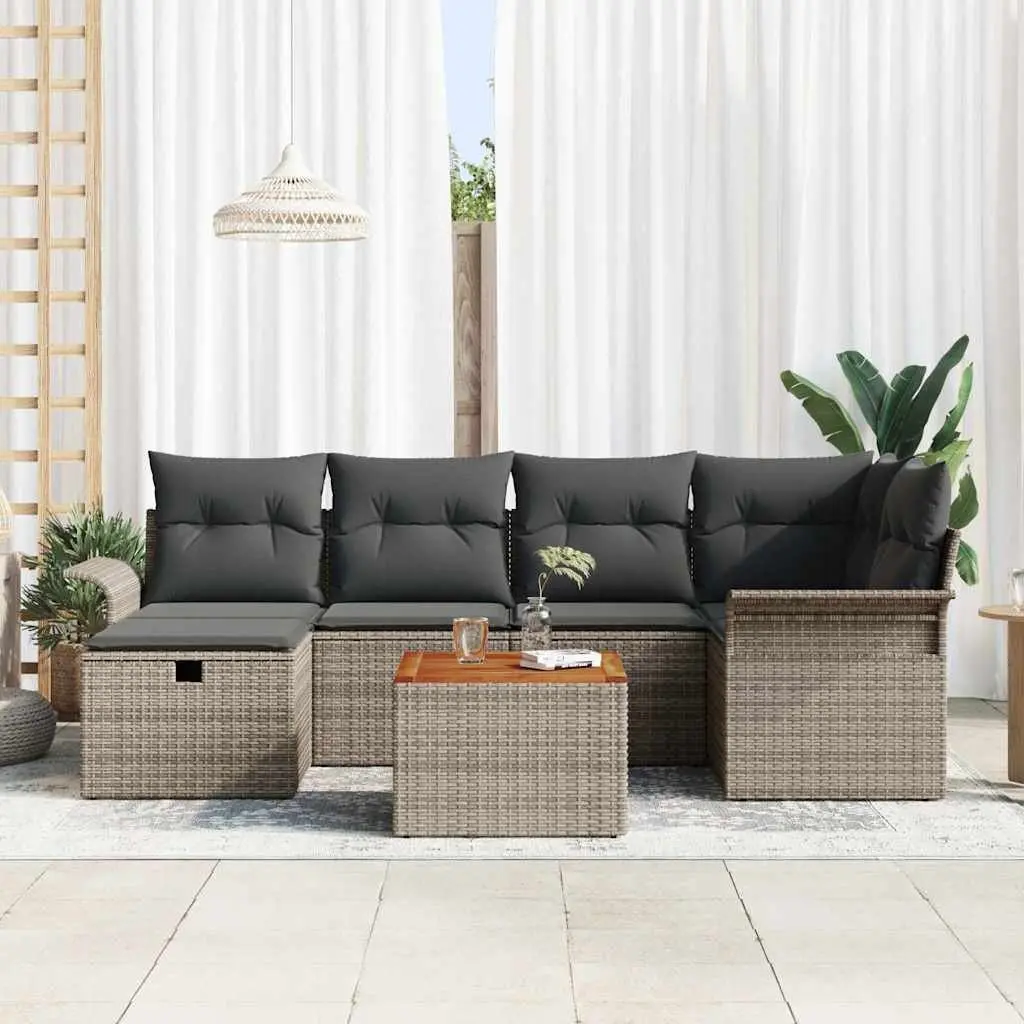 Garden Sofa Set 7 Pieces Grey Poly Rattan Outdoor Furniture Modular Seating