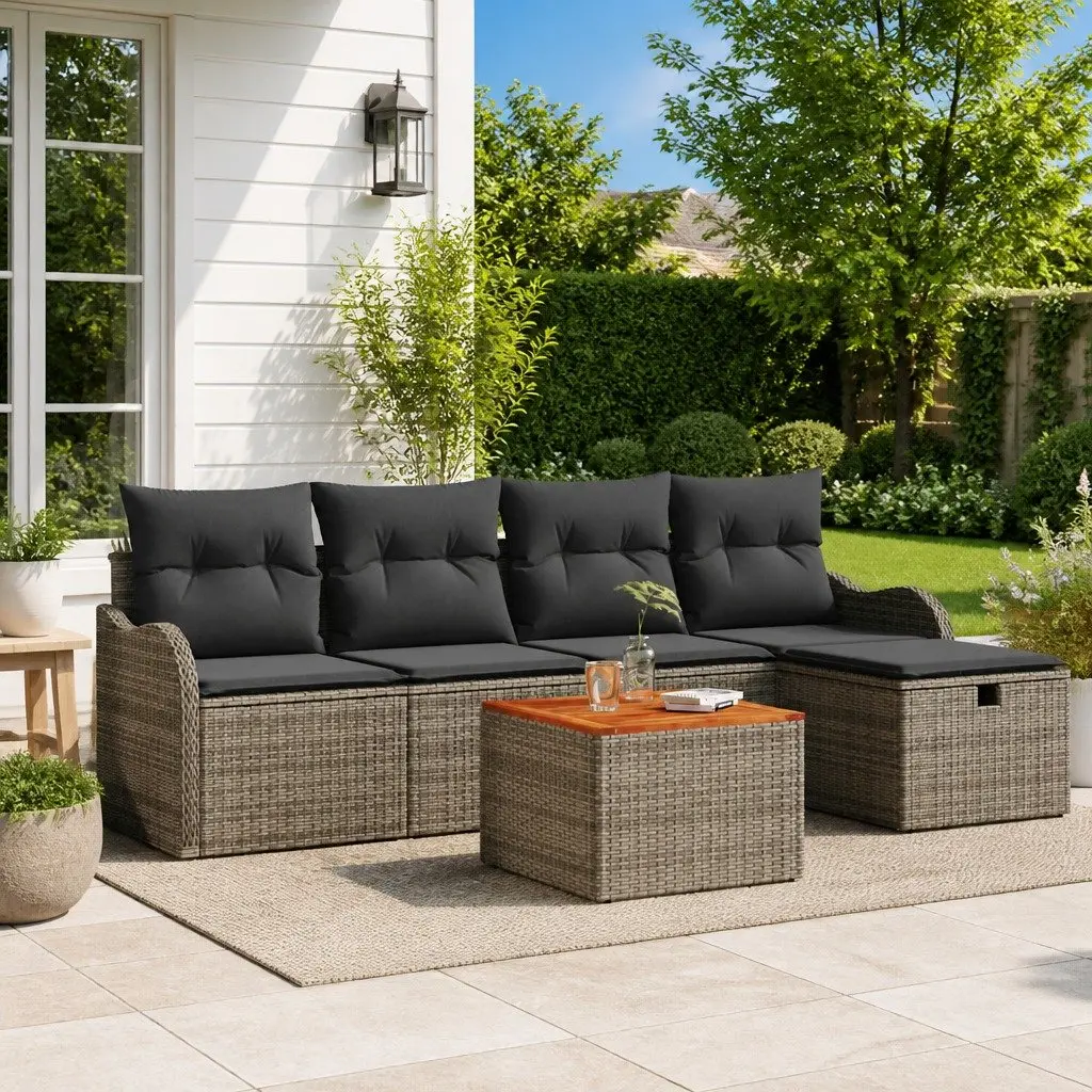 Garden Sofa Set 6 Piece Modular Outdoor Furniture Grey Poly Rattan Seating