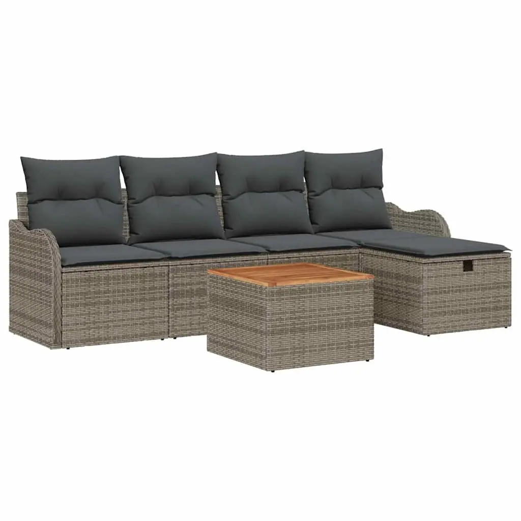 Garden Sofa Set 6 Piece Modular Outdoor Furniture Grey Poly Rattan Seating