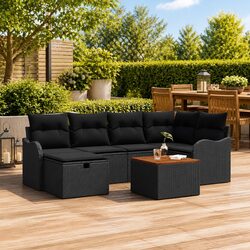 Specifications for 7-Piece Black Poly Rattan Sofa Set