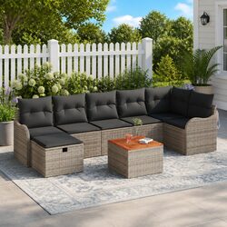 8-Piece Modular Outdoor Sofa Set - Grey Poly Rattan