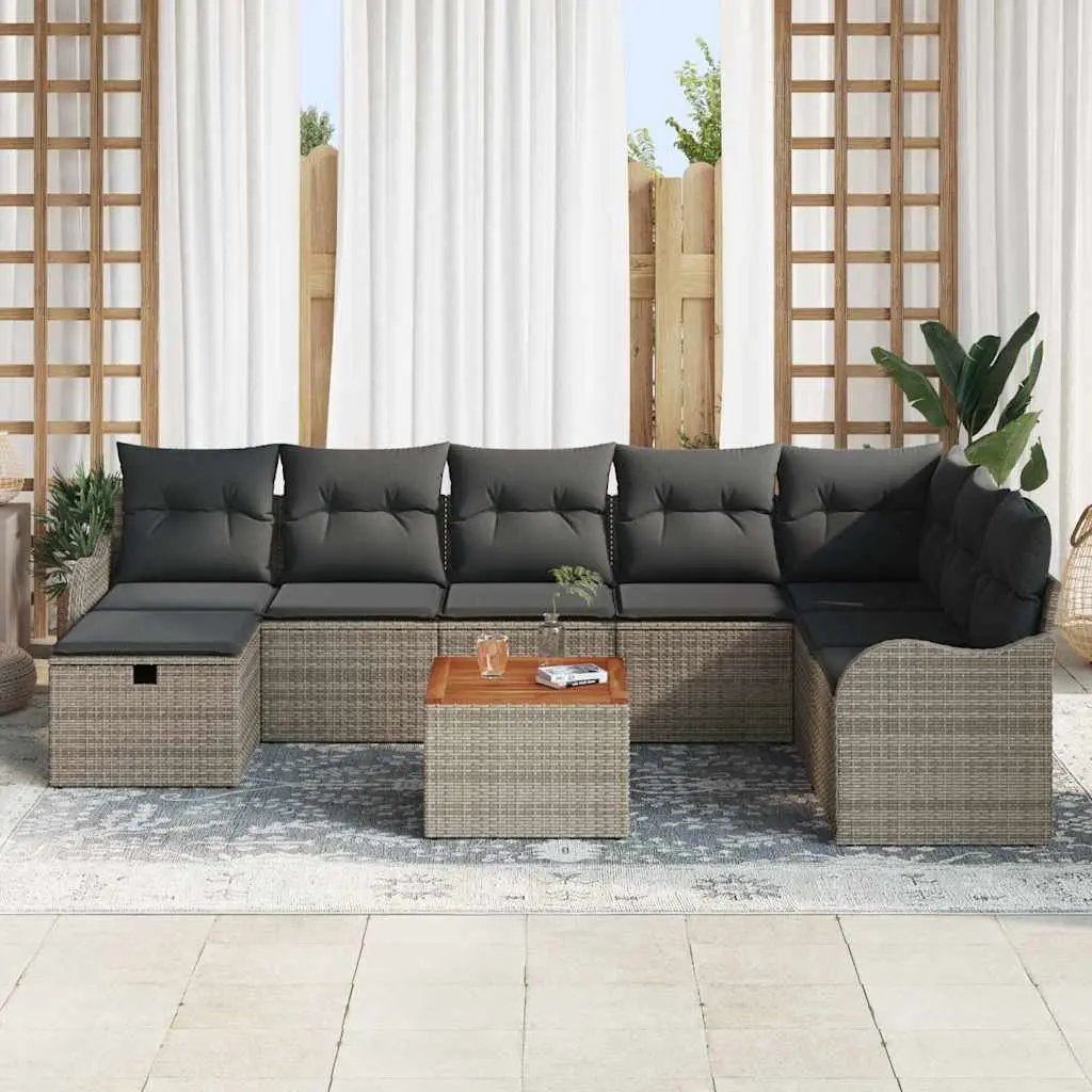 9-Piece Modular Garden Sofa Set Grey with Solid Acacia Wood