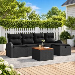 Garden Sofa Set 6-Piece Modular Black - Dimensions & Specs