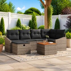 Garden Sofa Set 7 Piece Outdoor Furniture Modular Lounge Seating Grey Cushions