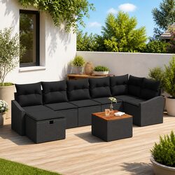 8-Piece Black Poly Rattan Sofa Set Specifications