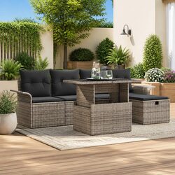 Garden Sofa Set 6 Piece Modular Outdoor Furniture Poly Rattan Grey with Cushions