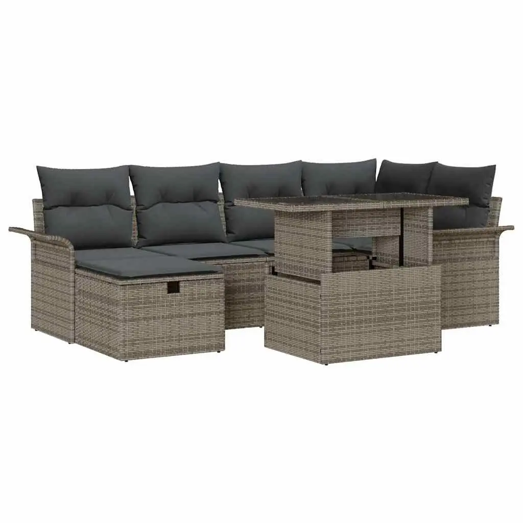 Garden Sofa Set 7 Piece Outdoor Patio Furniture Grey Poly Rattan with Cushions