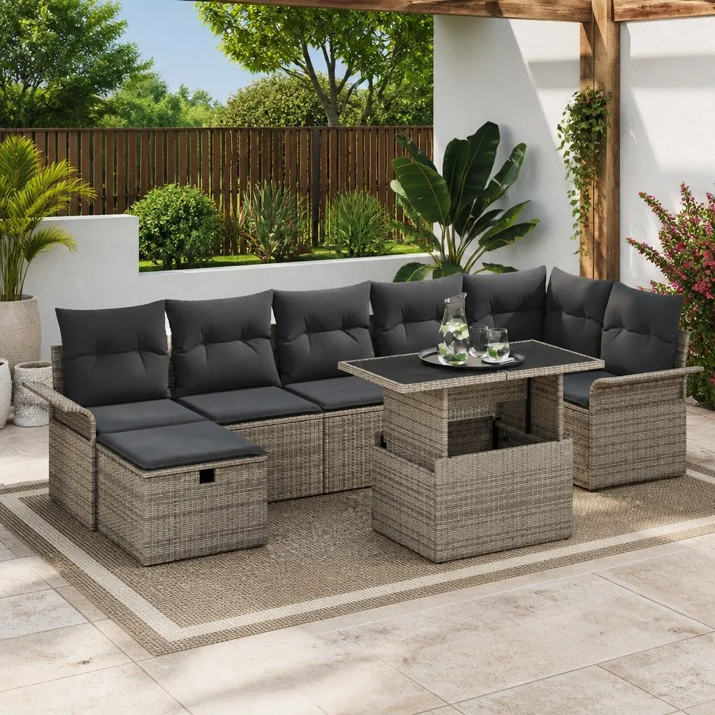 Modular Garden Sofa Set for Outdoor Use 8 Pieces Grey Poly Rattan