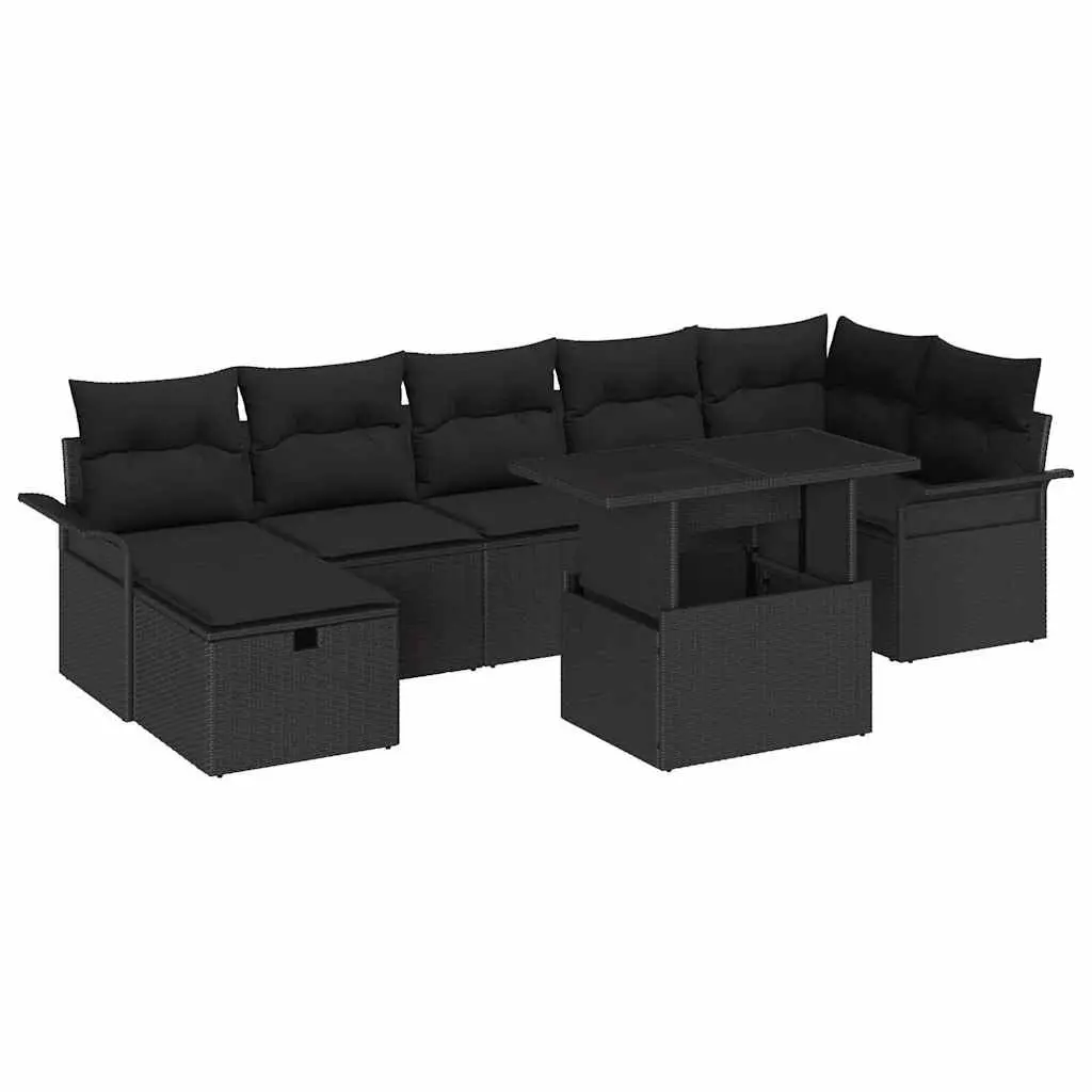Outdoor Modular Sofa Set Black Poly Rattan 8 Pieces for Patio and Garden
