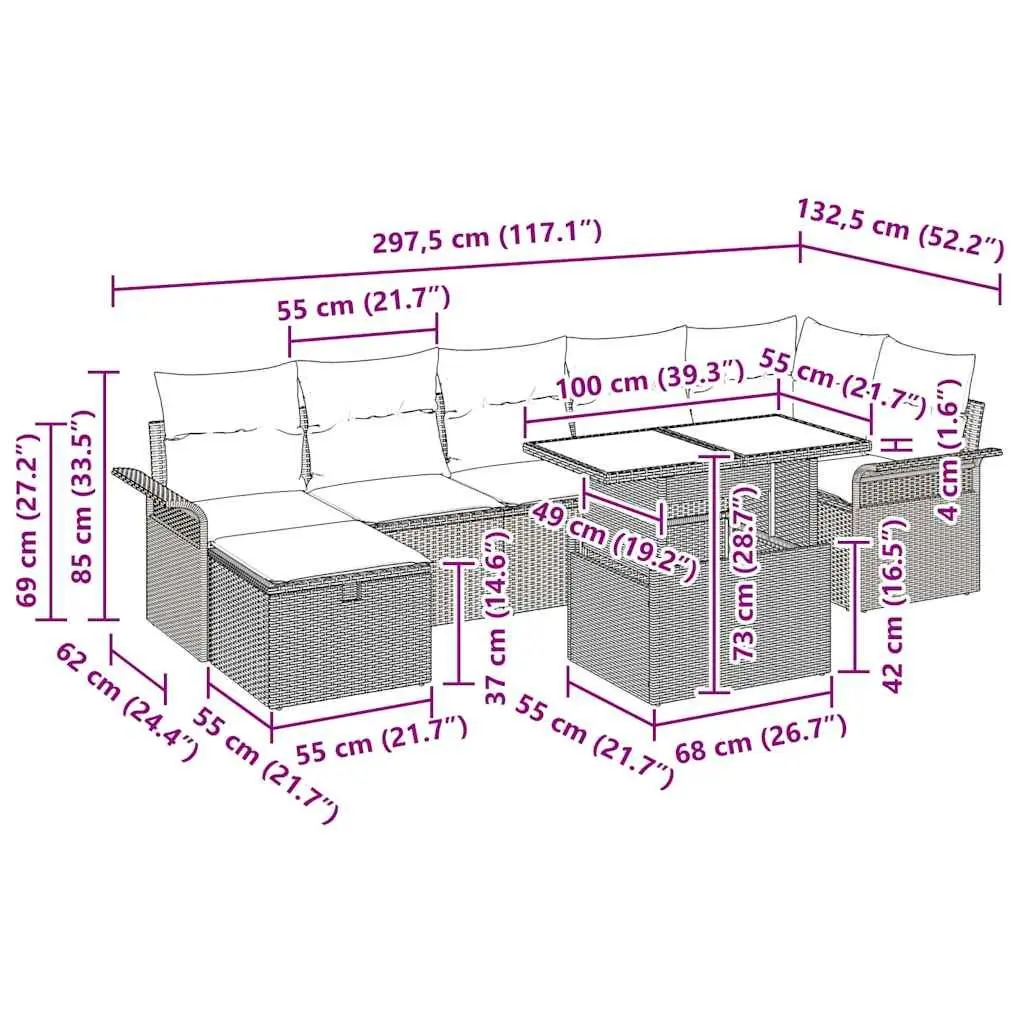 Outdoor Modular Sofa Set Black Poly Rattan 8 Pieces for Patio and Garden