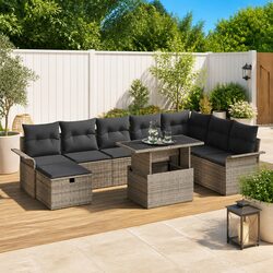 9 Piece Modular Garden Sofa Set - Grey Poly Rattan