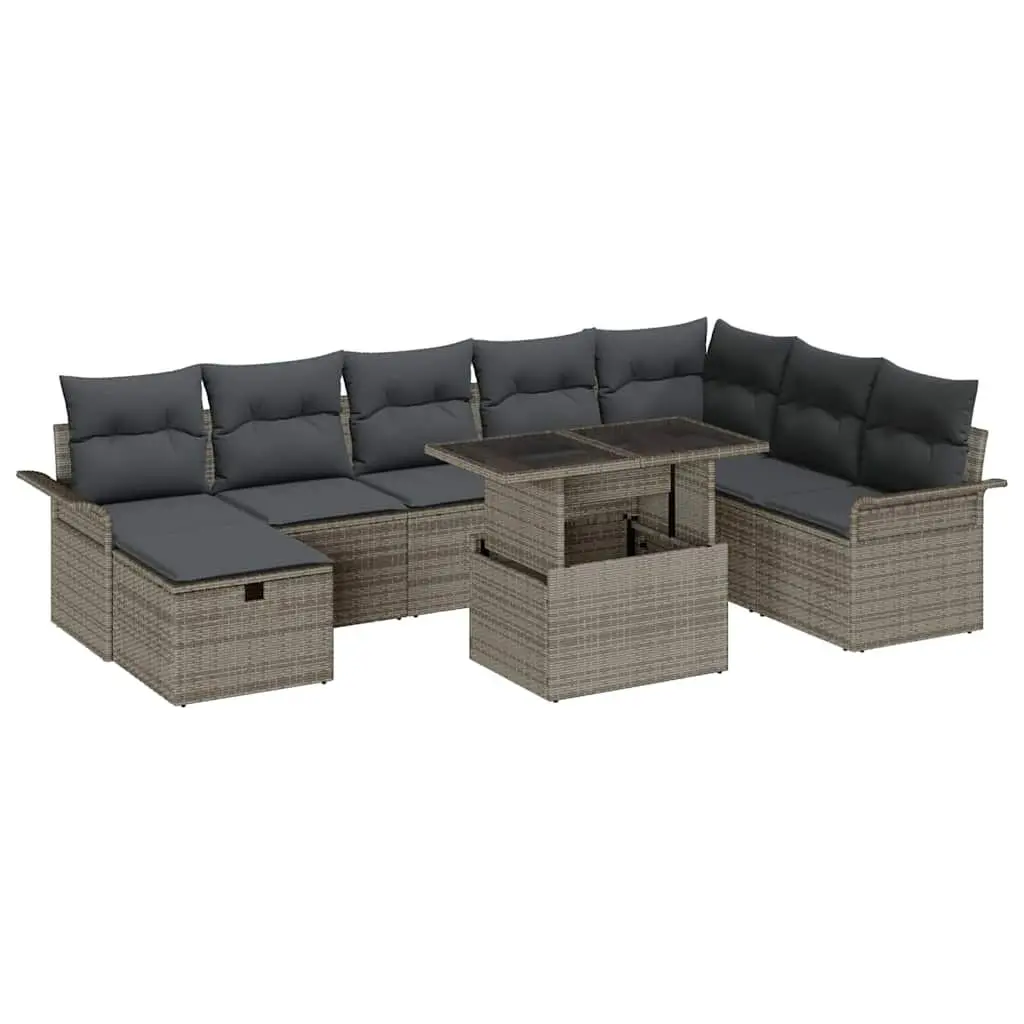 Garden Sofa Set 9 Piece Modular Outdoor Furniture Grey Poly Rattan with Cushions