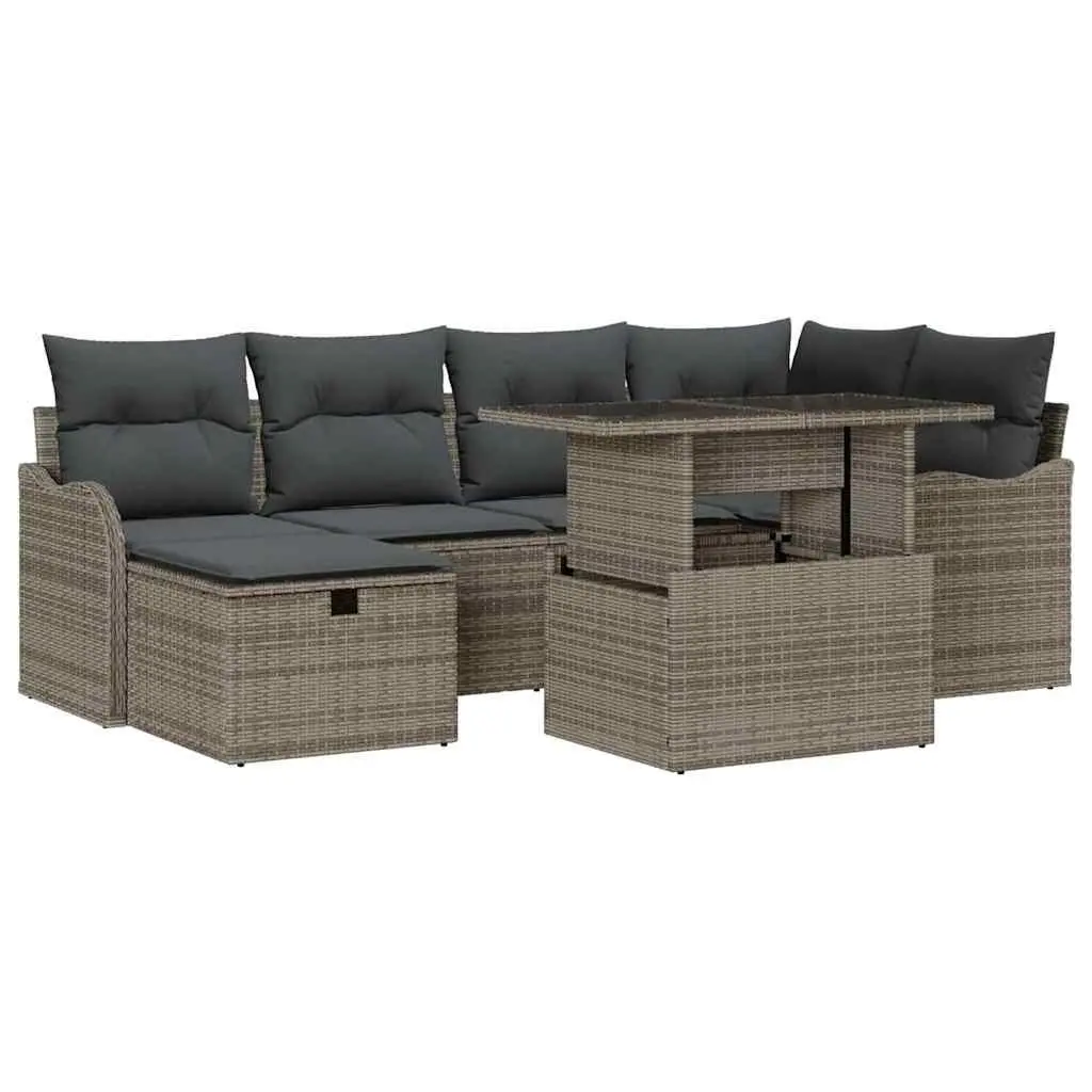 Garden Sofa Set 7 Piece Outdoor Furniture Modular Grey Poly Rattan with Cushions