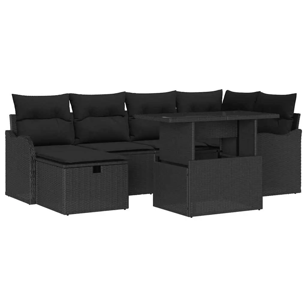 Modular Garden Sofa Set 7 Pieces Black Poly Rattan Outdoor Furniture with