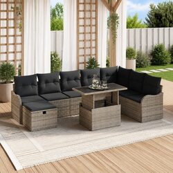 9-Piece Outdoor Sofa Set - Rattan Sectional with Cushions