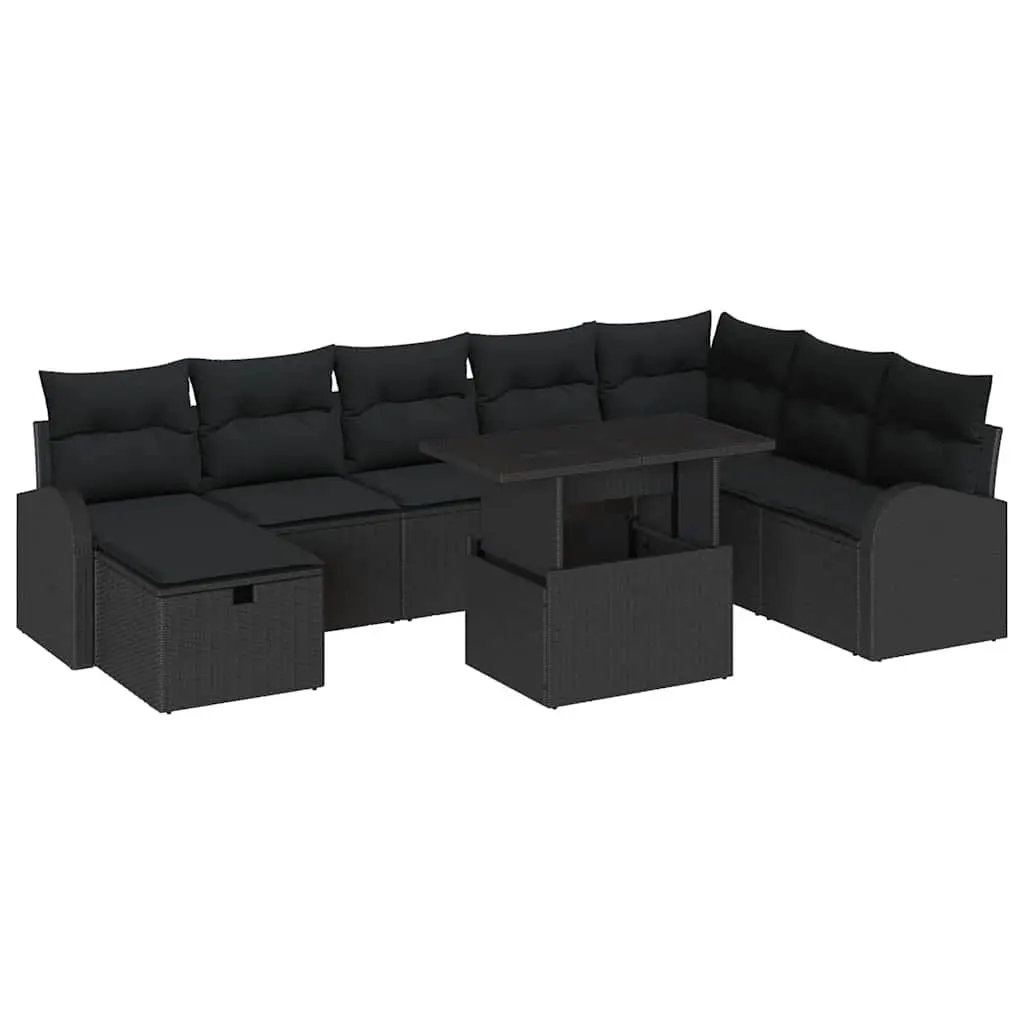 Modular Outdoor Furniture Set 9 Pieces Black Poly Rattan for Garden Patio and Terrace