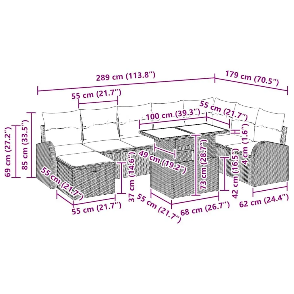 Modular Outdoor Furniture Set 9 Pieces Black Poly Rattan for Garden Patio and Terrace
