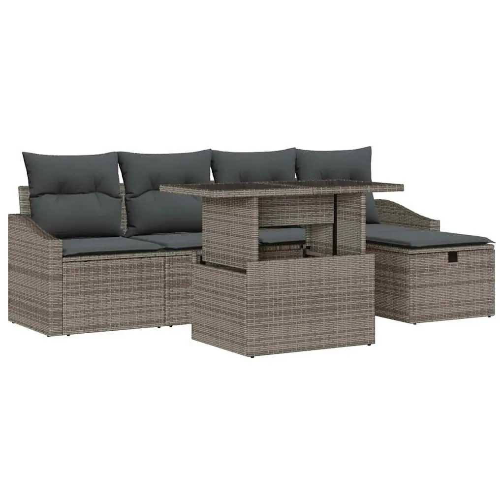Modular Garden Sofa Set 6 Piece Outdoor Furniture with Cushions Light Grey Poly