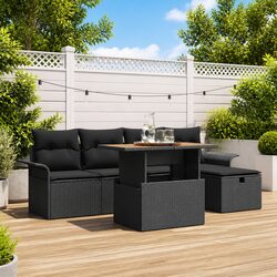 6-Piece Black Modular Garden Sofa Set with Cushions