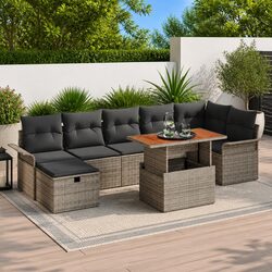 Garden Sofa Set 8 Piece Outdoor Furniture Patio Poly Rattan Grey Modular Seating