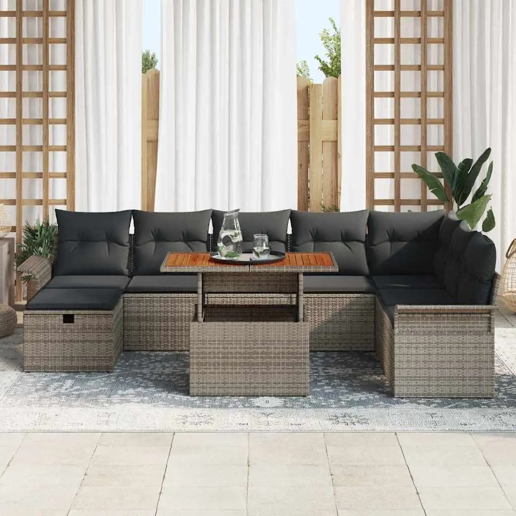Garden Sofa Set 9 Piece Outdoor Furniture Grey Poly Rattan Modular Lounge