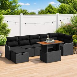 8 Piece Garden Sofa Set: Black Poly Rattan Furniture