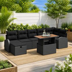 Specifications for 8-Piece Black Poly Rattan Garden Sofa Set
