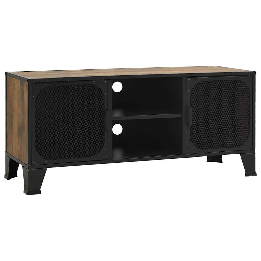 TV Cabinet Rustic Brown Storage Unit with Mesh Doors and Shelf for Living Room