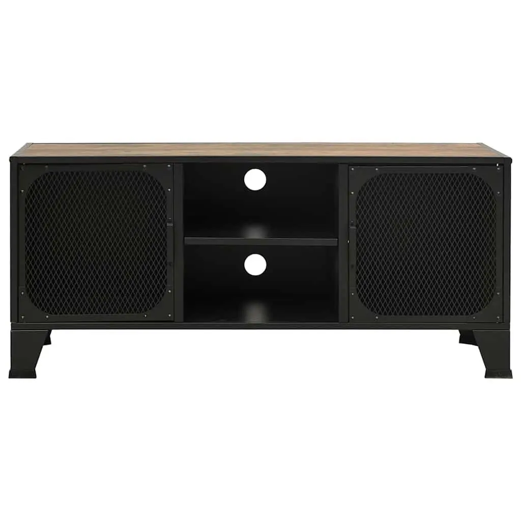 TV Cabinet Rustic Brown Storage Unit with Mesh Doors and Shelf for Living Room