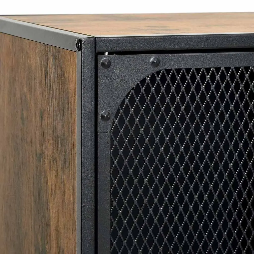 TV Cabinet Rustic Brown Storage Unit with Mesh Doors and Shelf for Living Room