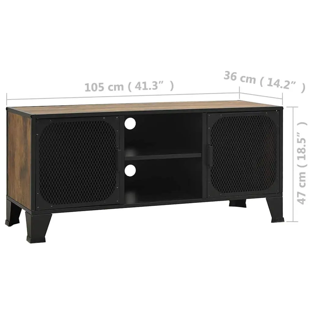 TV Cabinet Rustic Brown Storage Unit with Mesh Doors and Shelf for Living Room