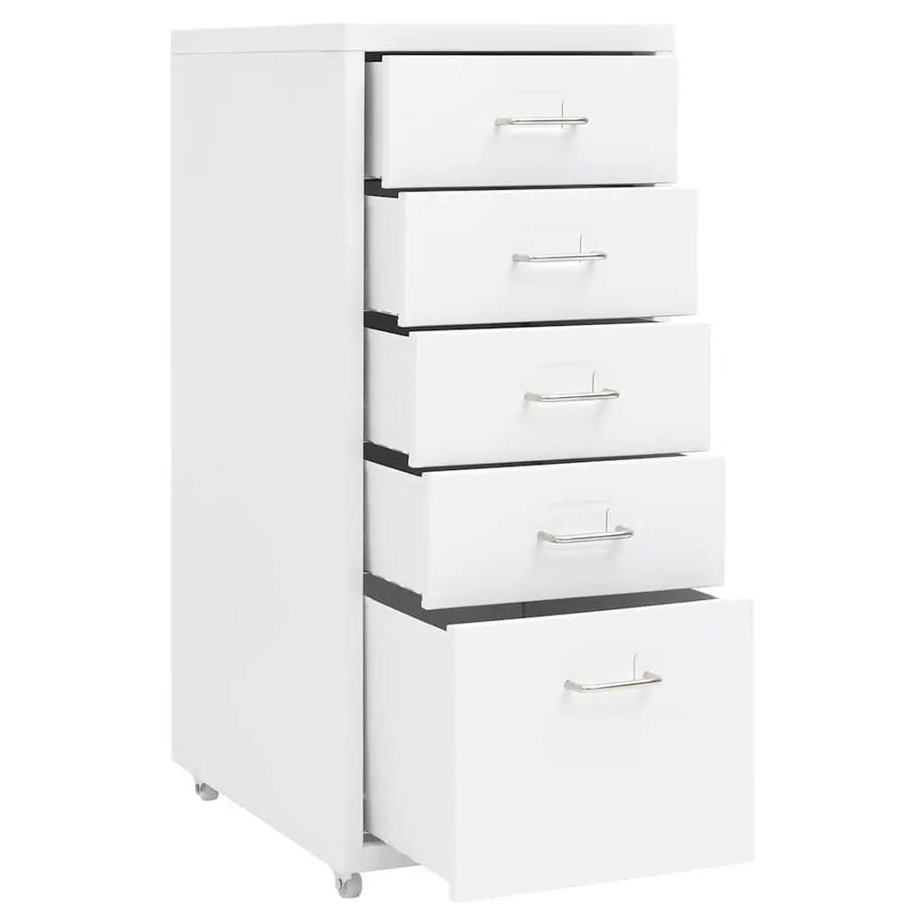 Mobile Filing Cabinet Office Storage 5 Drawer White