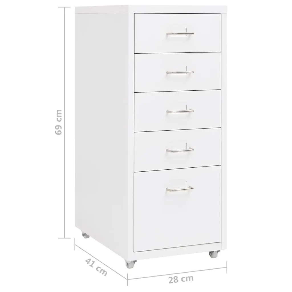Mobile Filing Cabinet Office Storage 5 Drawer White