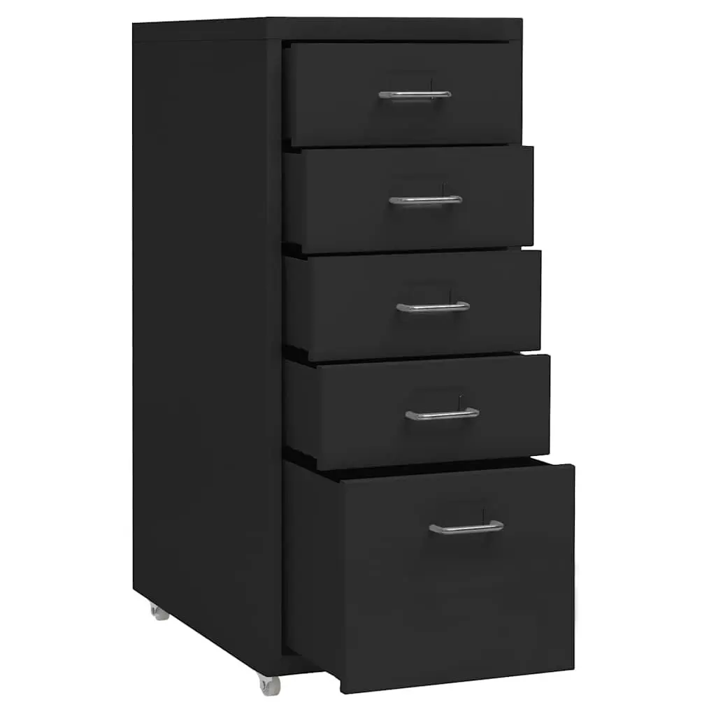 Mobile Filing Cabinet Office Organizer 5 Drawer Black Metal 28 x 41 x 69 cm