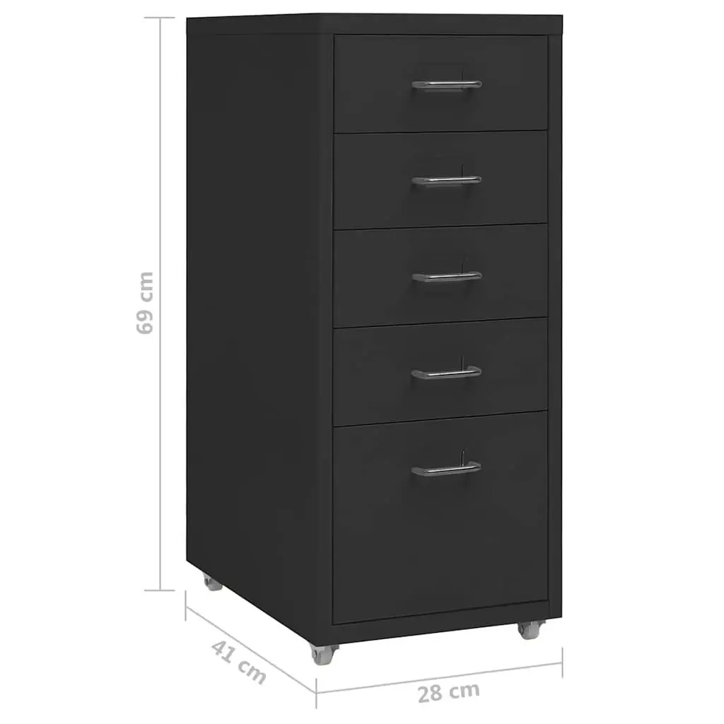 Mobile Filing Cabinet Office Organizer 5 Drawer Black Metal 28 x 41 x 69 cm