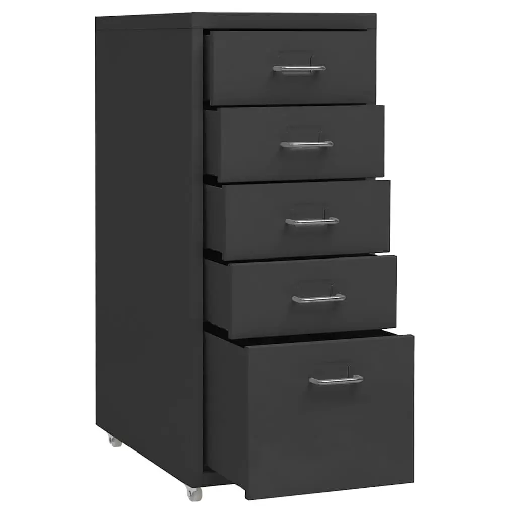 5 Drawer Metal Mobile Filing Cabinet for Office Storage with Wheels Anthracite