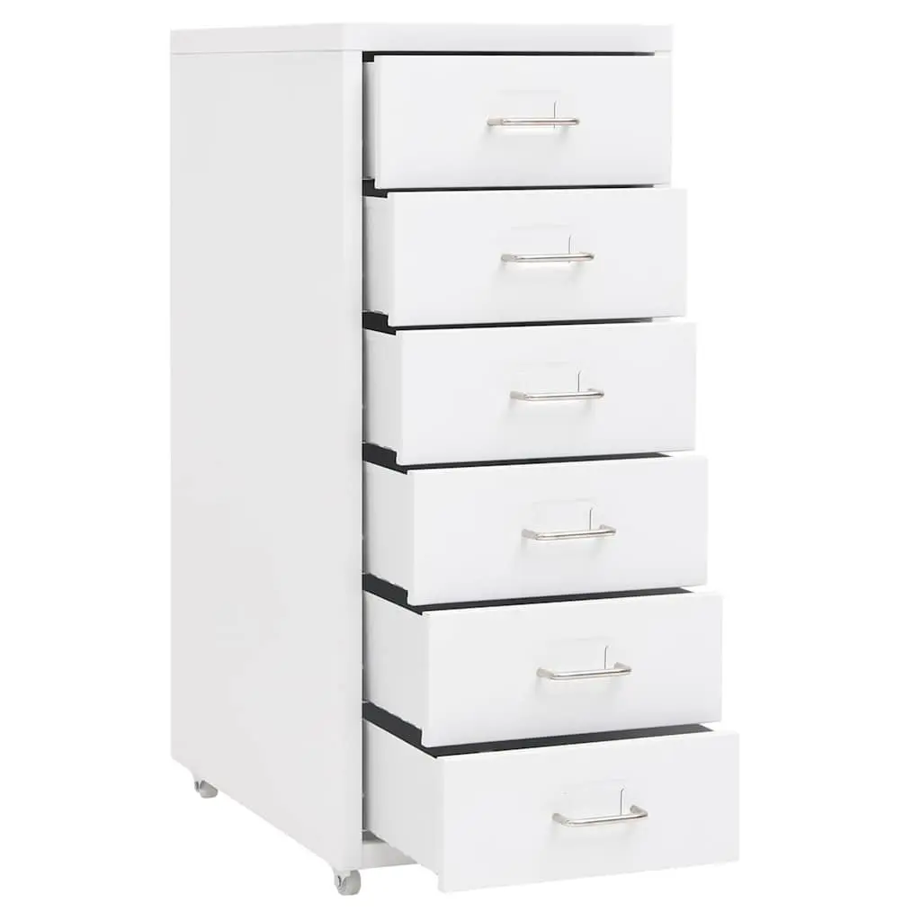 Mobile Filing Cabinet Office Storage 6 Drawer White Metal Organizer