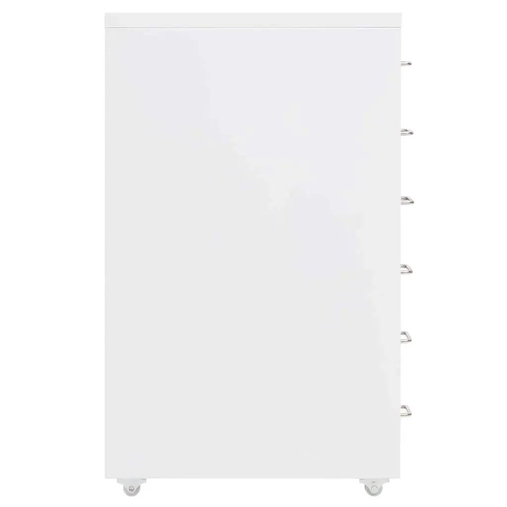 Mobile Filing Cabinet Office Storage 6 Drawer White Metal Organizer
