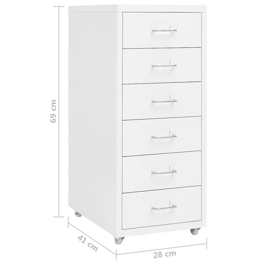 Mobile Filing Cabinet Office Storage 6 Drawer White Metal Organizer