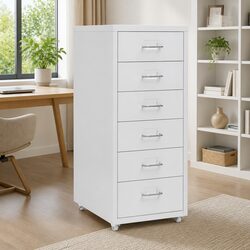Mobile File Cabinet - 28W x 41D x 69H cm, Grey Metal, 6 Drawers