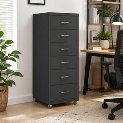 Mobile Filing Cabinet: 6 Drawers, Metal Build, Anthracite