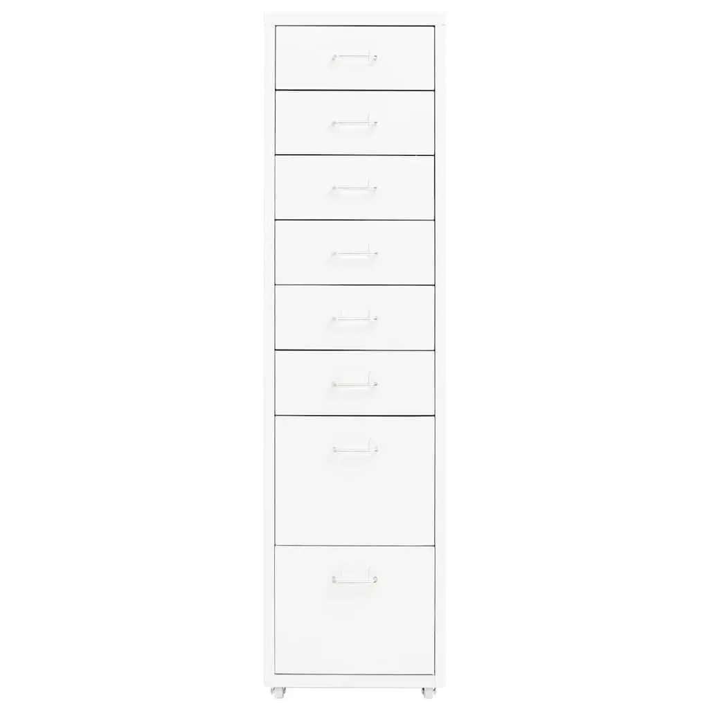 Metal File Cabinet 8 Drawer Mobile Office Storage White with Wheels 28x41x109cm