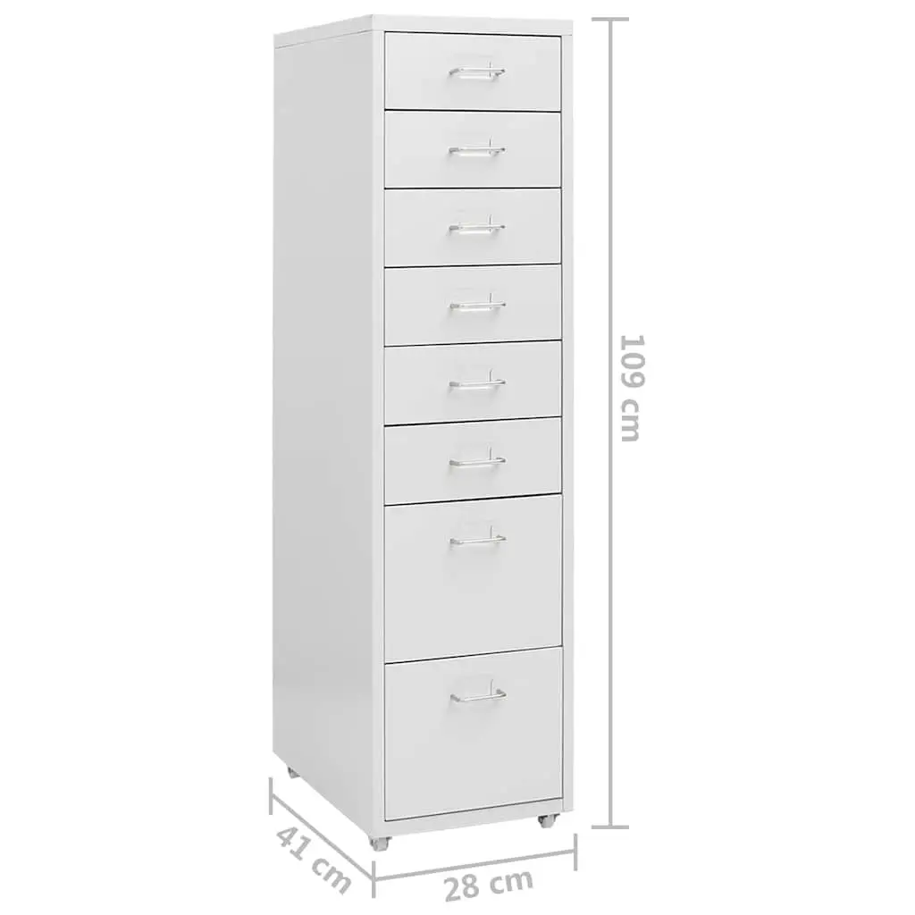 8 Drawer Metal Mobile Filing Cabinet Office Storage Grey with Wheels