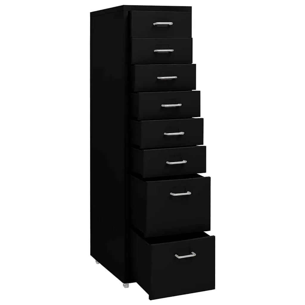 Mobile File Cabinet Office Storage 8 Drawer Metal with Wheels Black 28x41x109cm