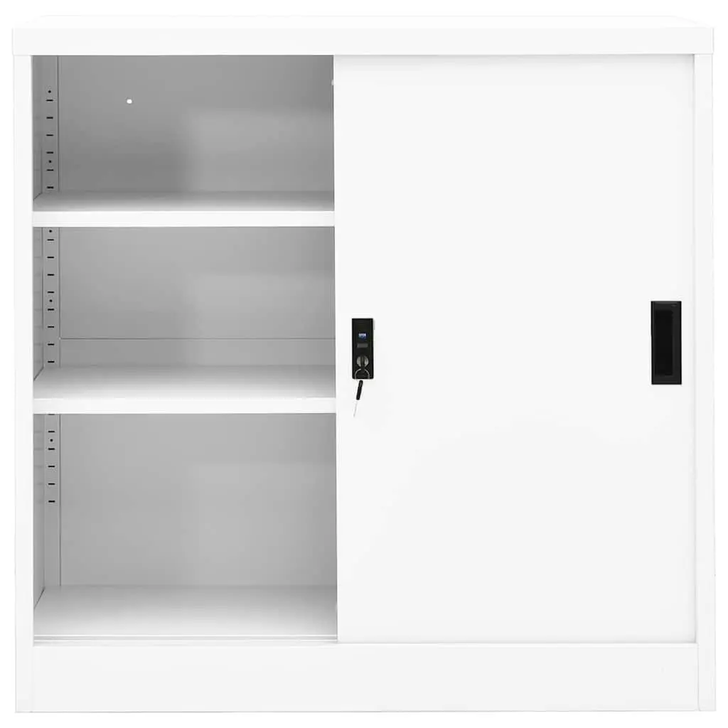 Storage Cabinet Office White Steel 90x40x90cm Sliding Door Lockable Shelves