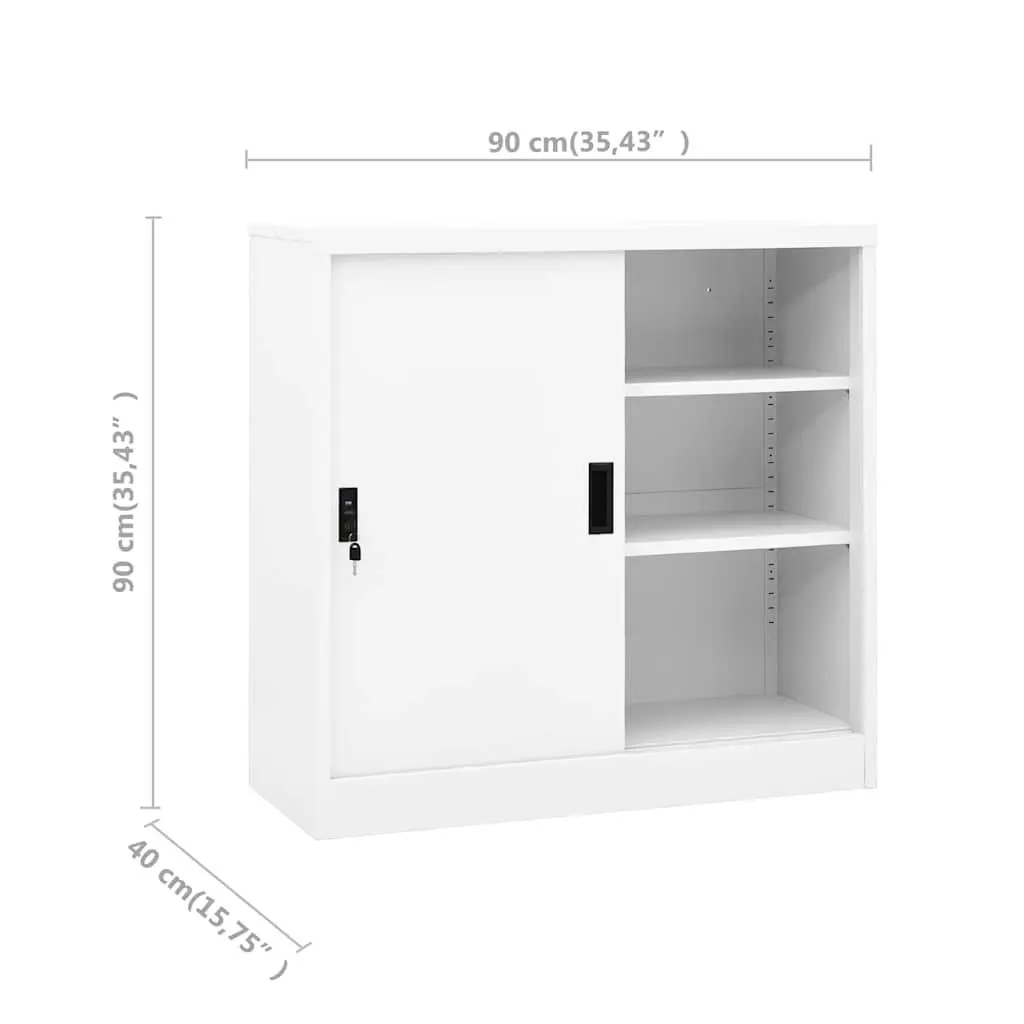 Storage Cabinet Office White Steel 90x40x90cm Sliding Door Lockable Shelves